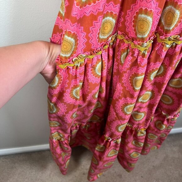 Brooks Ave Banyan Puff Sleeve Maxi Dress Size Large Pink Red Maximalist Bright - Picture 8 of 11